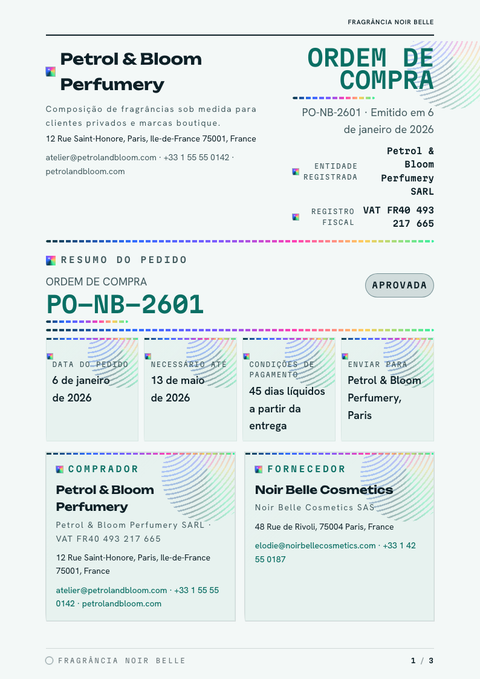 A finished purchase order rendered in a gradiente look
