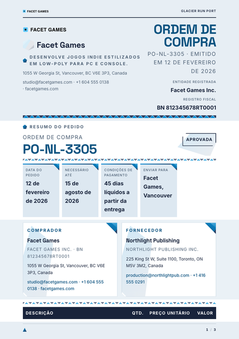 A finished purchase order rendered in a 3d look