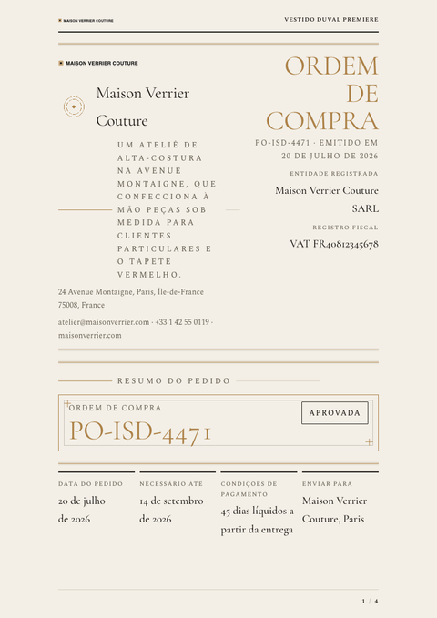 A finished purchase order rendered in a estilo de vida look