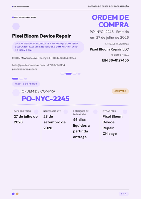 A finished purchase order rendered in a flat & minimalista look
