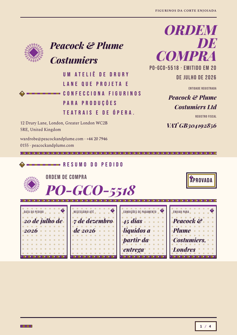 A finished purchase order rendered in a brutalista look