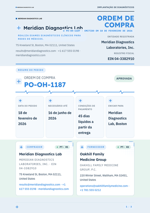 A finished purchase order rendered in a diversos look