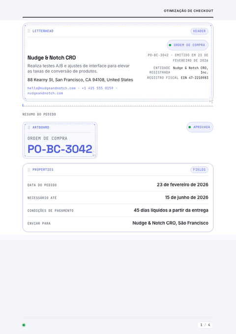 A finished purchase order rendered in a movimento look