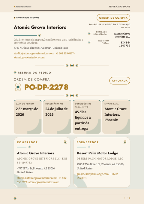 A finished purchase order rendered in a retrô look