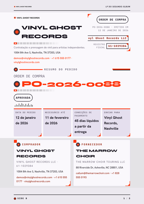 A finished purchase order rendered in a diversos look