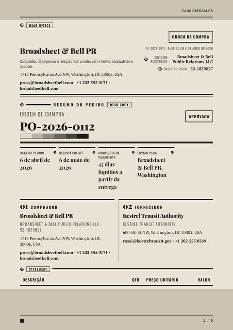 A finished purchase order rendered in a impresso look