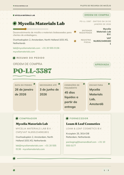 A finished purchase order rendered in a natureza look