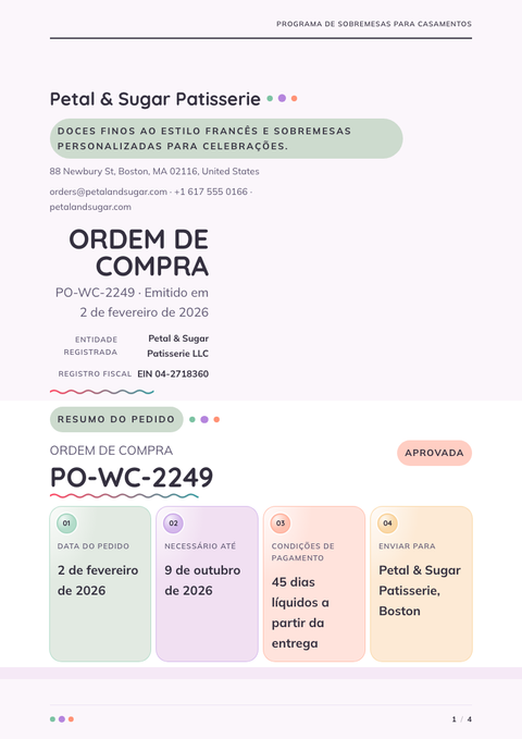 A finished purchase order rendered in a cor look