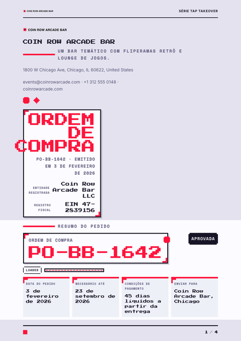 A finished purchase order rendered in a games & pop look