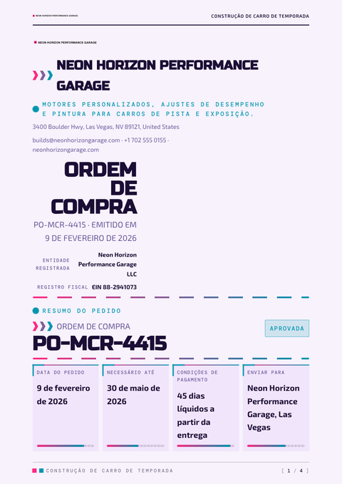 A finished purchase order rendered in a retrô look