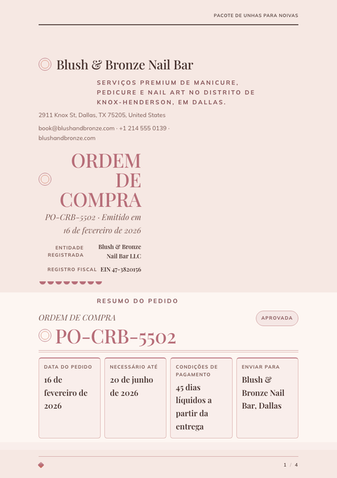 A finished purchase order rendered in a luxo look