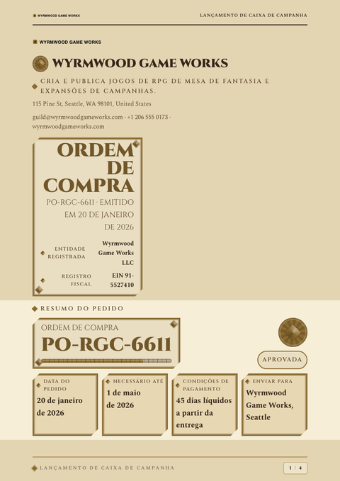 A finished purchase order rendered in a games & pop look