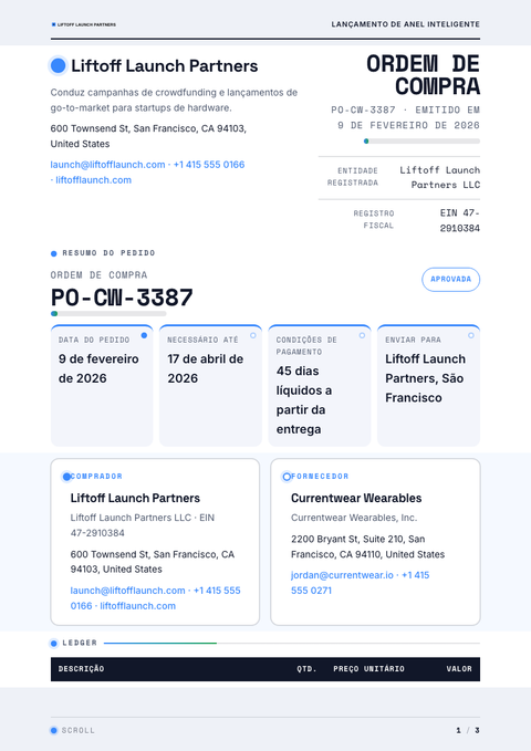 A finished purchase order rendered in a movimento look