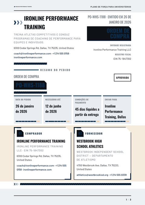 A finished purchase order rendered in a diversos look