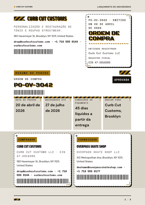 A finished purchase order rendered in a estilo de vida look