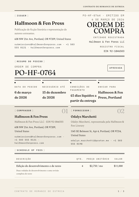 A finished purchase order rendered in a tipográfico look