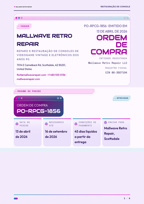 A finished purchase order rendered in a retrô look