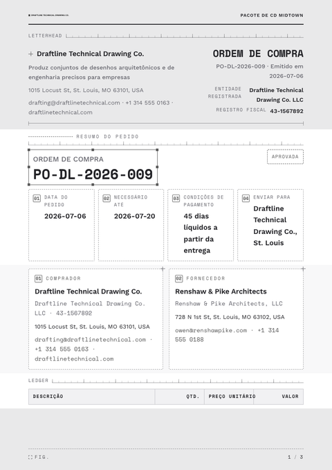 A finished purchase order rendered in a técnico look