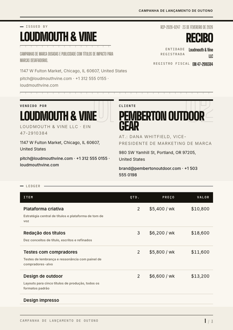 A finished receipt rendered in a tipográfico look