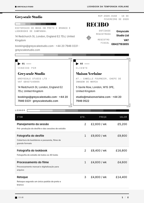 A finished receipt rendered in a cor look