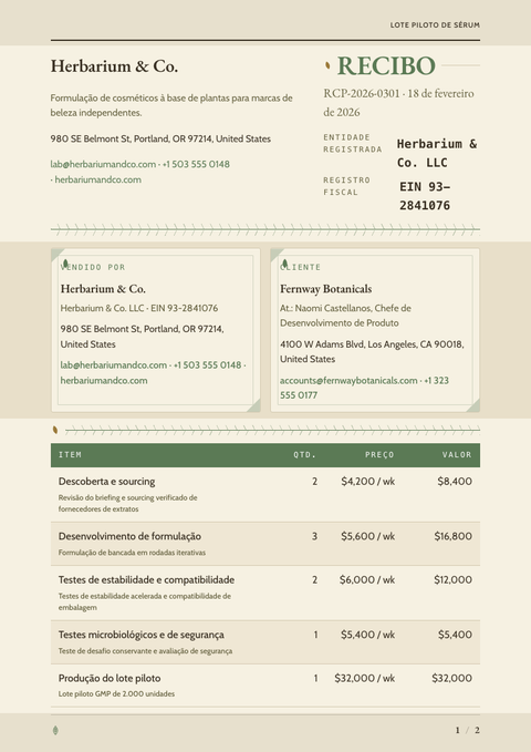 A finished receipt rendered in a natureza look