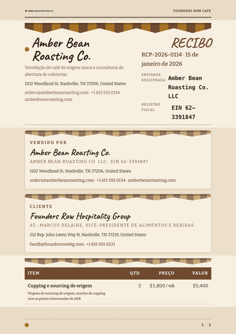 A finished receipt rendered in a estilo de vida look