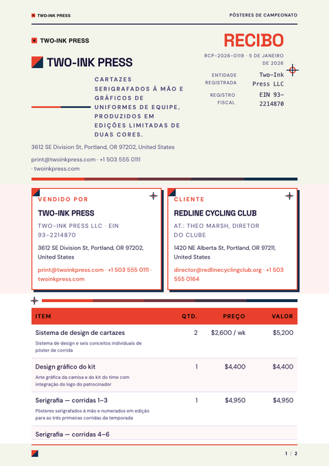 A finished receipt rendered in a cor look