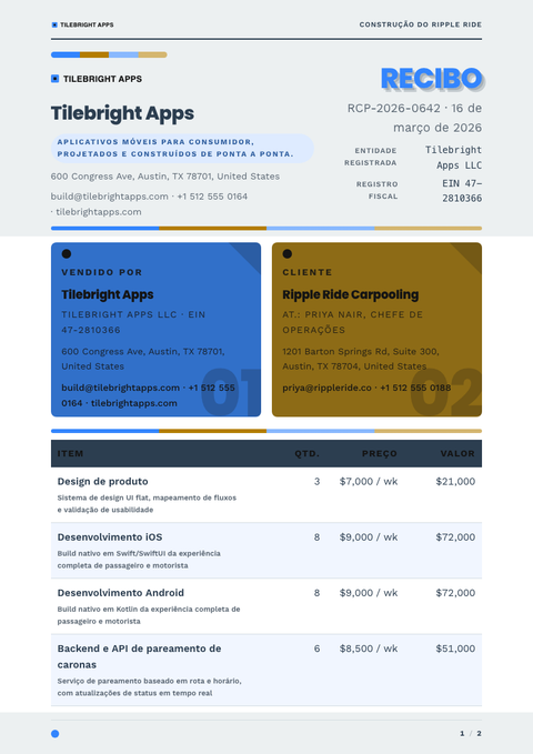 A finished receipt rendered in a flat & minimalista look
