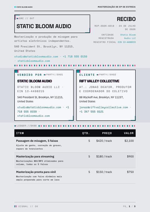 A finished receipt rendered in a brutalista look