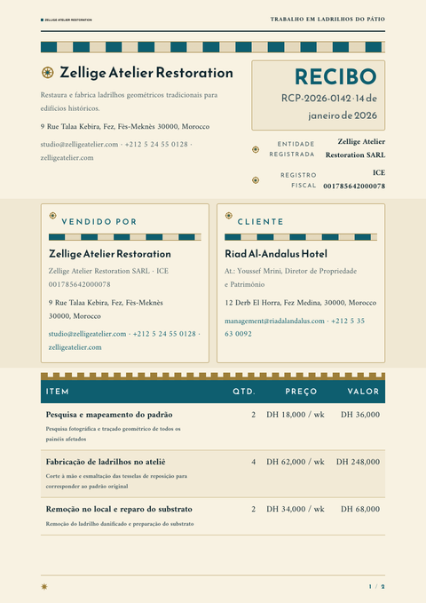 A finished receipt rendered in a cultural look