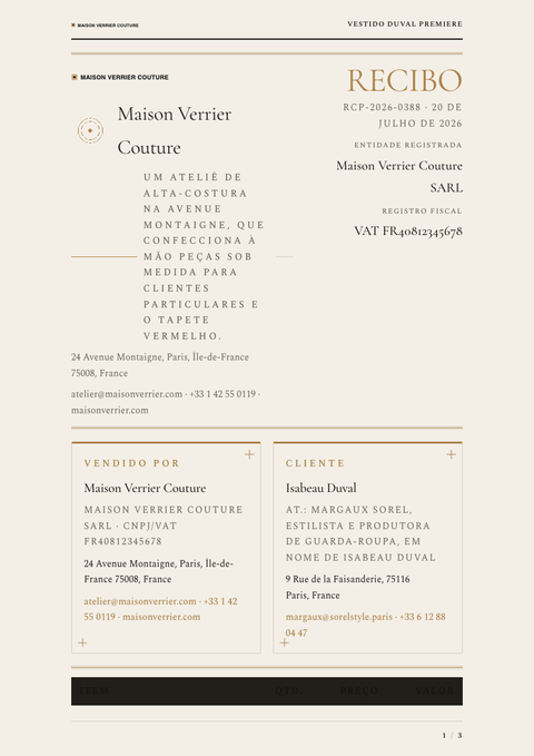 A finished receipt rendered in a estilo de vida look