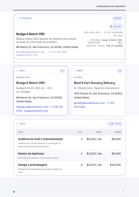 A finished receipt rendered in a movimento look