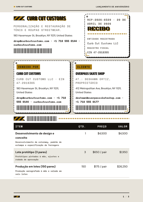 A finished receipt rendered in a estilo de vida look