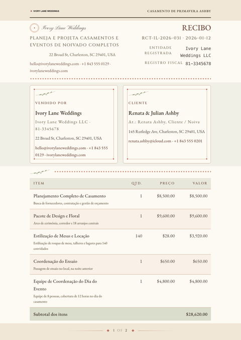 A finished receipt rendered in a diversos look