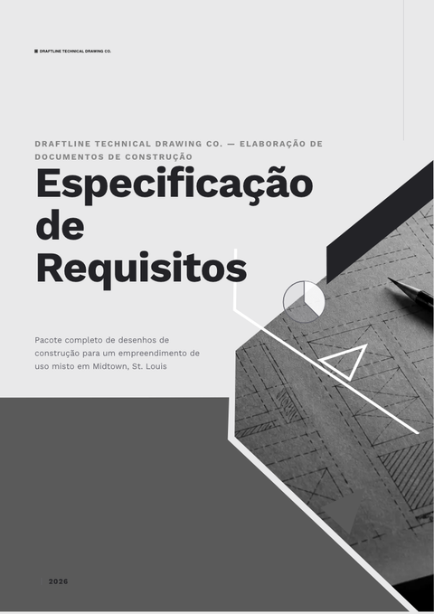 A finished requirements document rendered in a técnico look