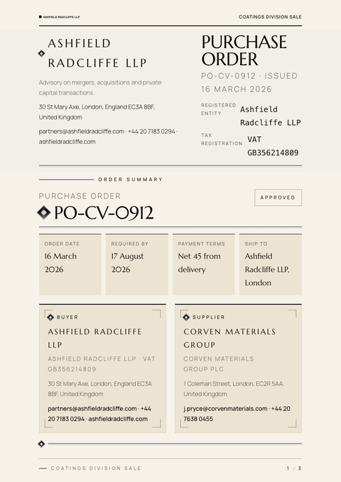 A finished purchase order rendered in a luxury look