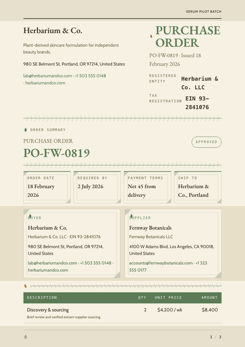 A finished purchase order rendered in a nature look