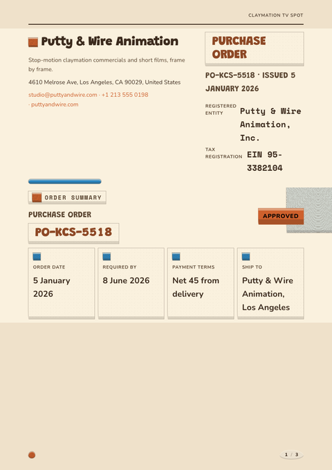 A finished purchase order rendered in a 3d look