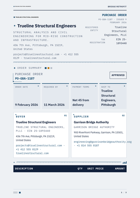 A finished purchase order rendered in a technical look