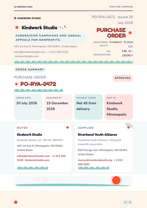 A finished purchase order rendered in a illustrated look