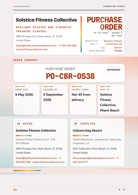 A finished purchase order rendered in a gradient look