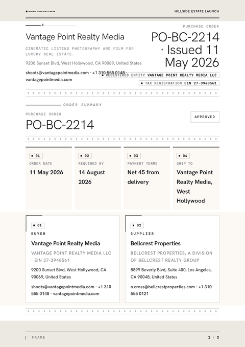 A finished purchase order rendered in a photo look