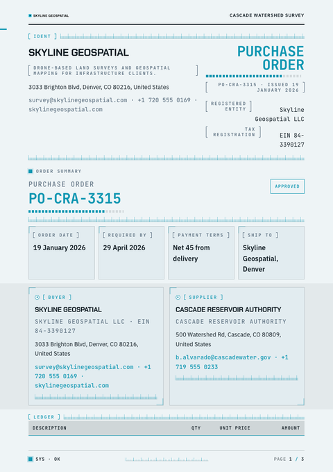 A finished purchase order rendered in a futuristic look