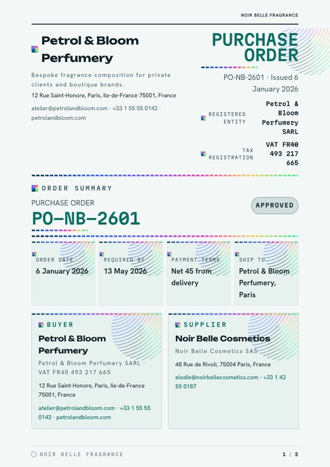 A finished purchase order rendered in a gradient look