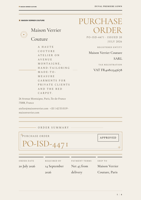 A finished purchase order rendered in a lifestyle look