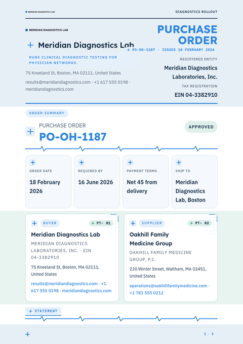 A finished purchase order rendered in a misc look