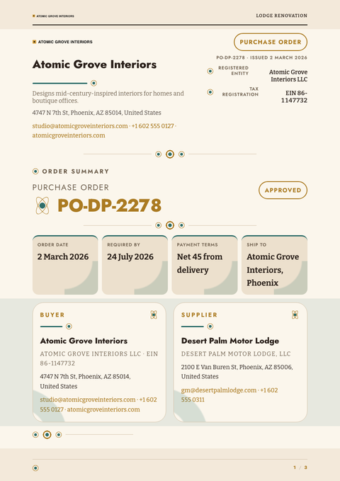 A finished purchase order rendered in a retro look