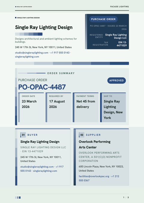 A finished purchase order rendered in a color look