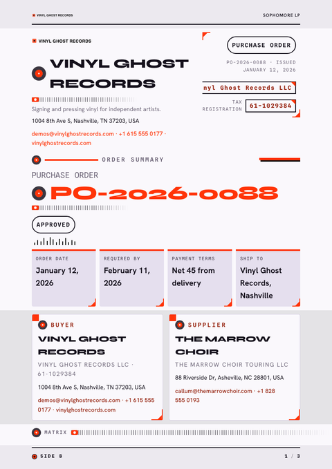 A finished purchase order rendered in a misc look
