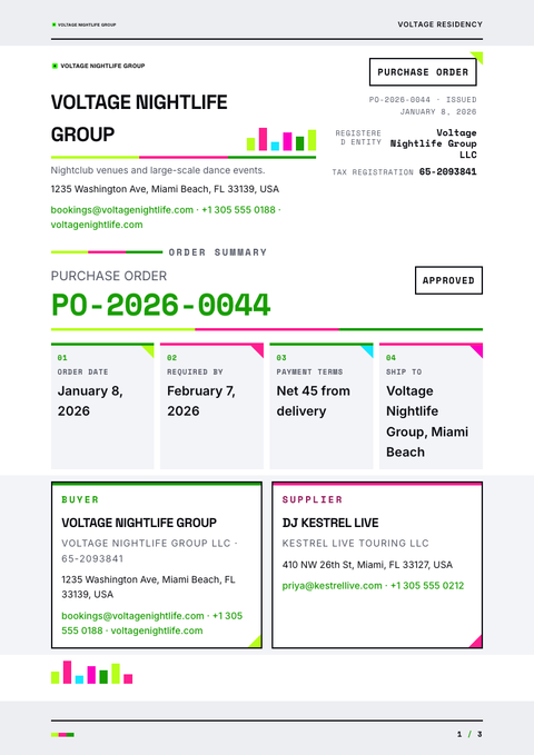 A finished purchase order rendered in a color look